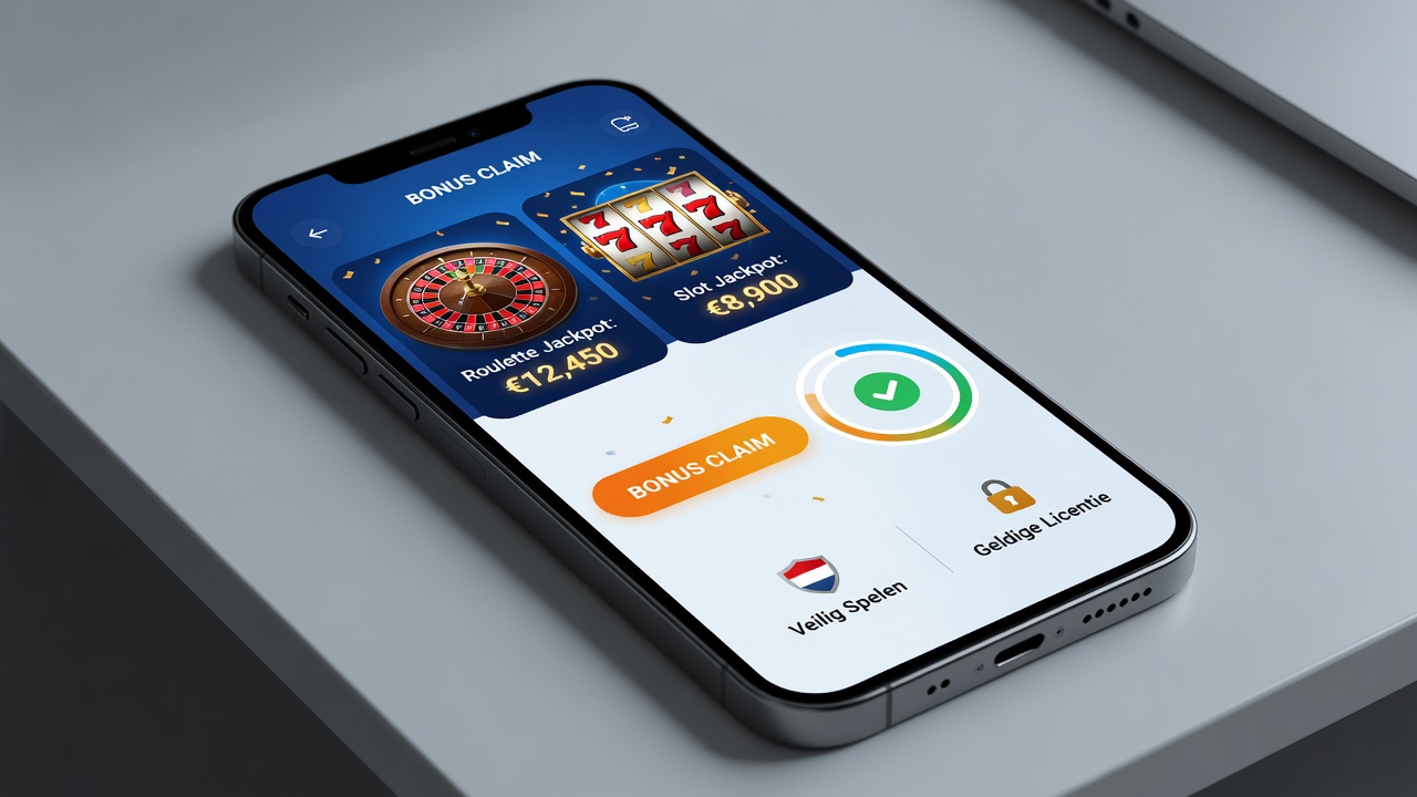 Gebruikersinterface van een slot-app met jackpotweergave en bonusclaimopties volgens Nederlandse normen
